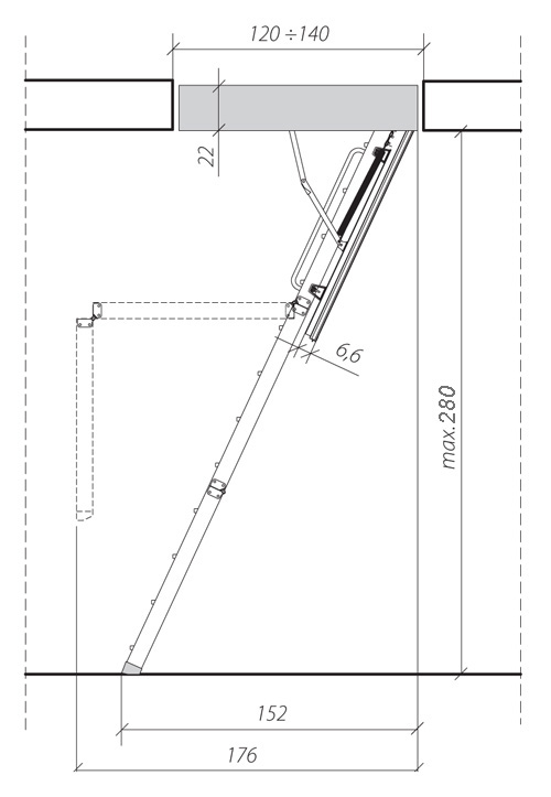 Примерная схема складной лестницы с люком